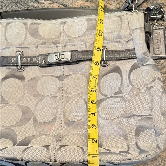 Coach Gray Signature Canvas Shoulder Bag with Turn-Lock Detail - Picture 9 of 9